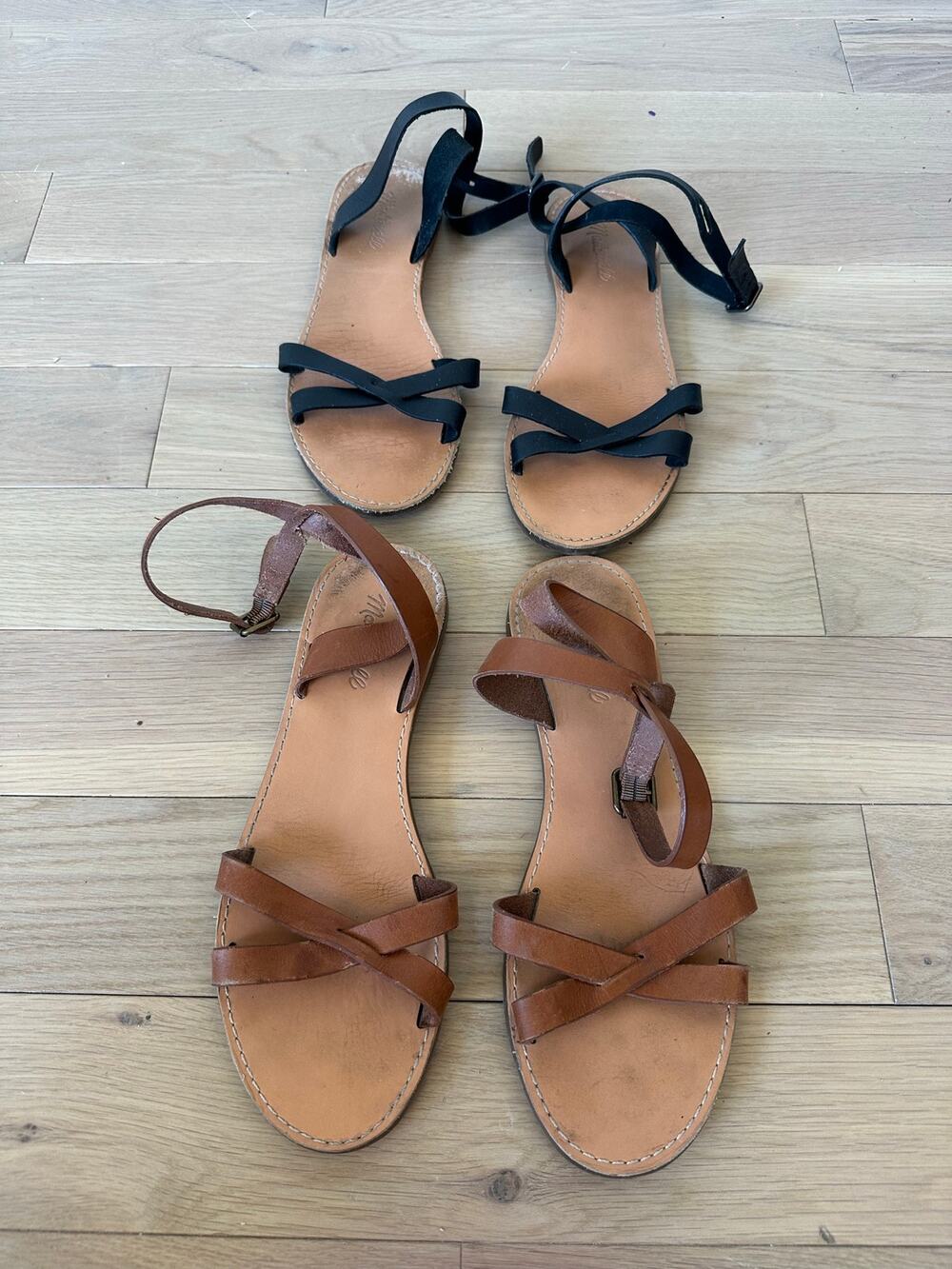 Madewell The Boardwalk Crisscross Leather Sandals 2 Pair Black Brown / 9